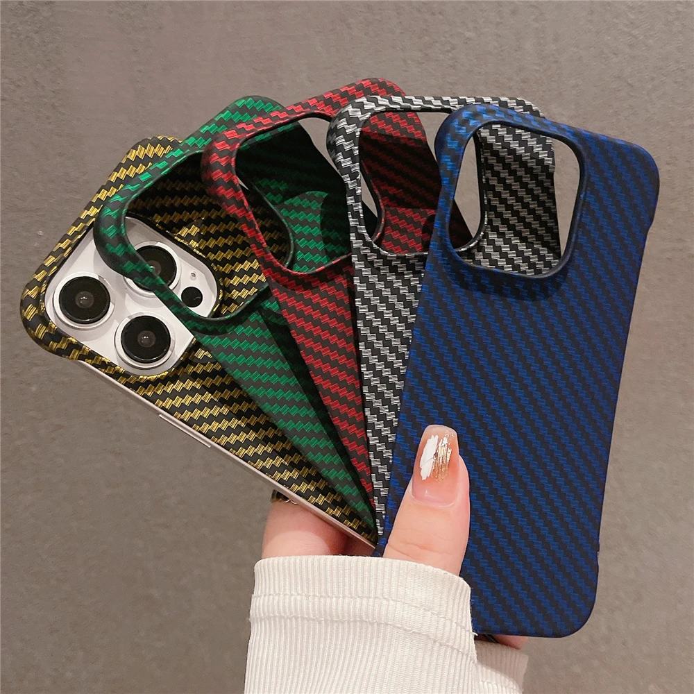 Ultra Thin Carbon Fibre Pattern Frameless Phone Case For iPhone 15 11 12 13 14 Pro Max Mini XR X XS 7 8 Plus SE Slim Hard Cover