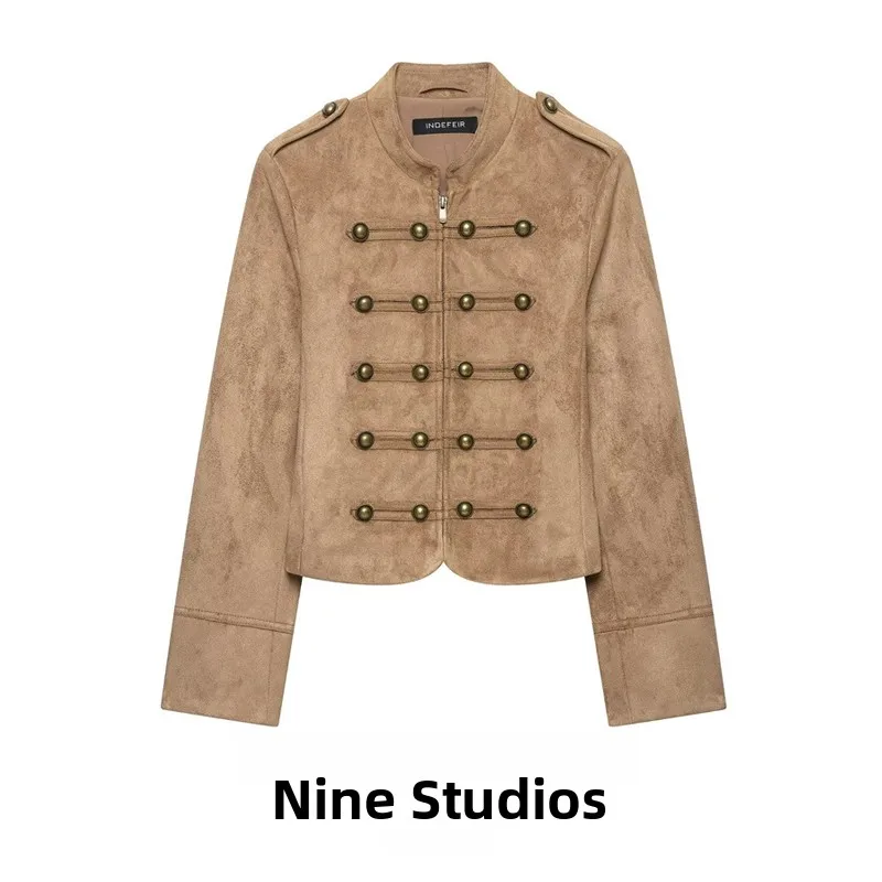 NINE ZAR Women's Jacket Zipper Long Sleeve Shirt Knot Buckle Effect Outerwear Short Style Standard Version Winter Season