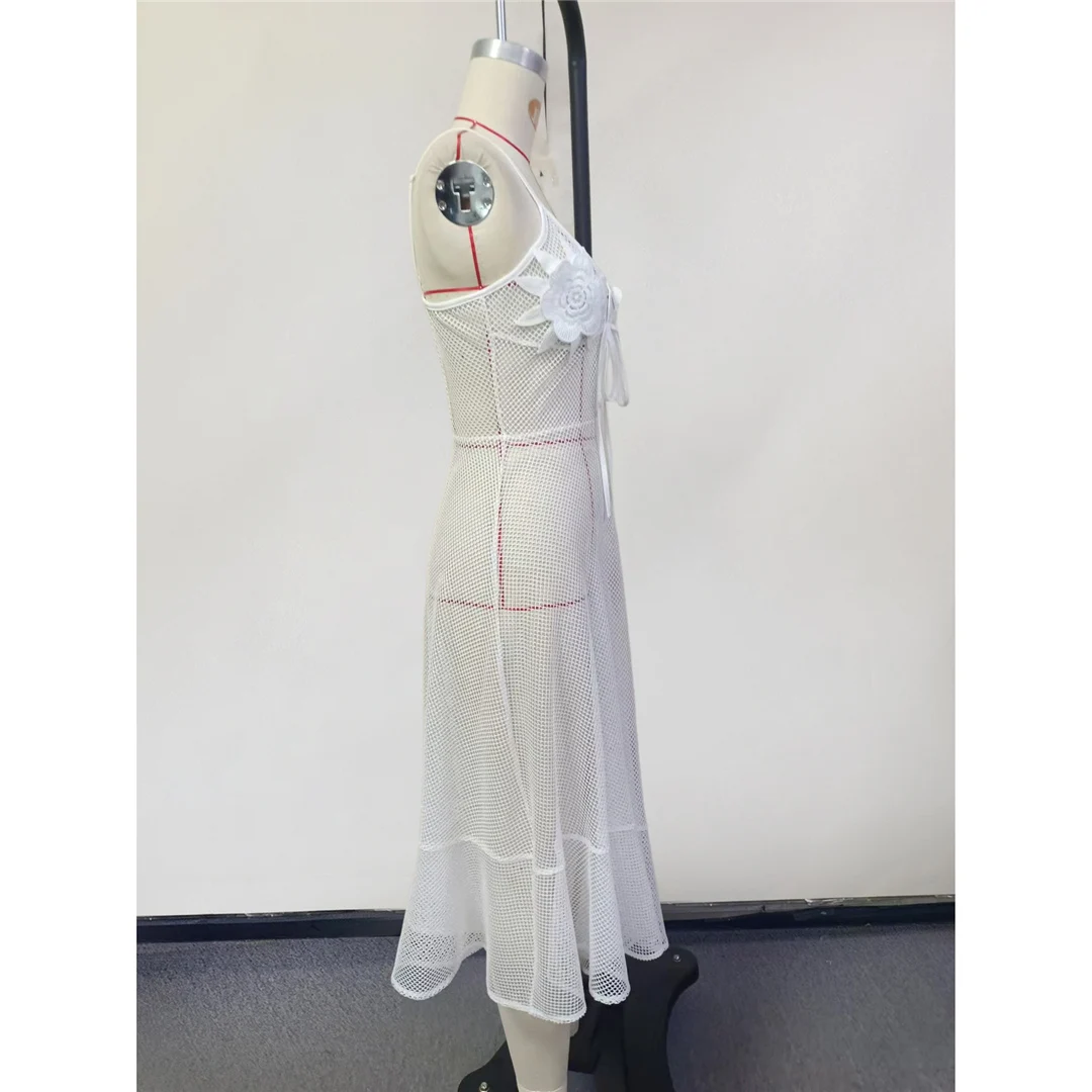 3D-Blumen, ausgehöhlte, geknotete, gehäkelte, gestrickte Tunika, Strand-Überwurf, Strandkleid, Strandbekleidung, Damenmode V6247 – Detail 9
