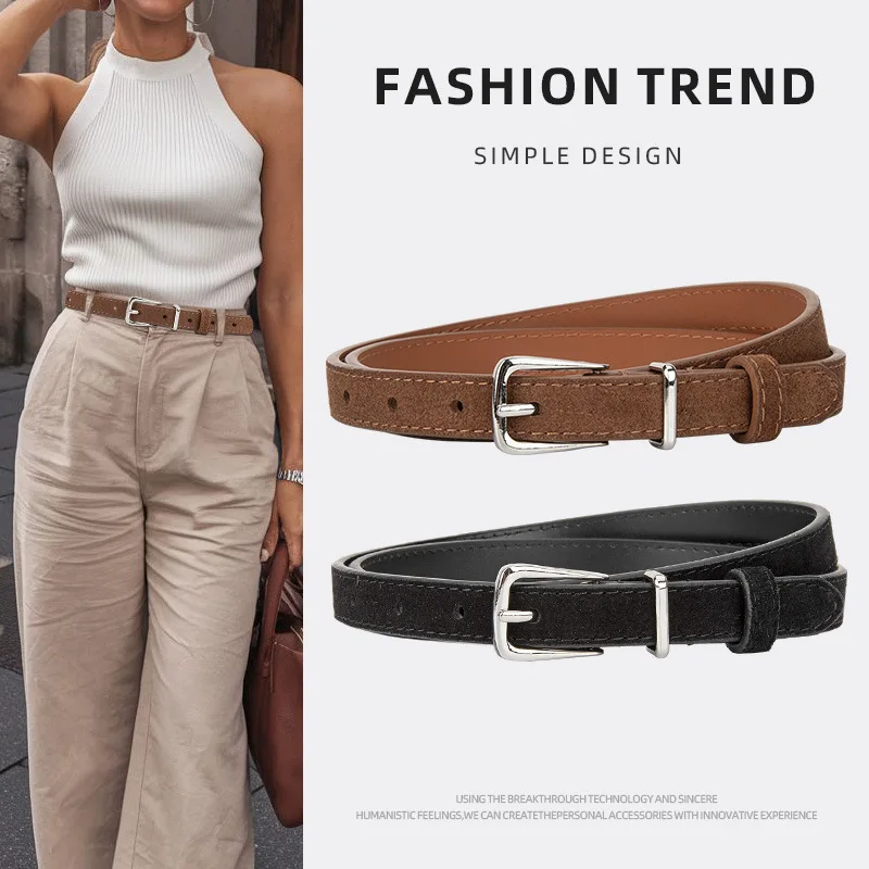 

New pin buckle frosted leather belt for women, fashionable and advanced all-match dress decorative belt