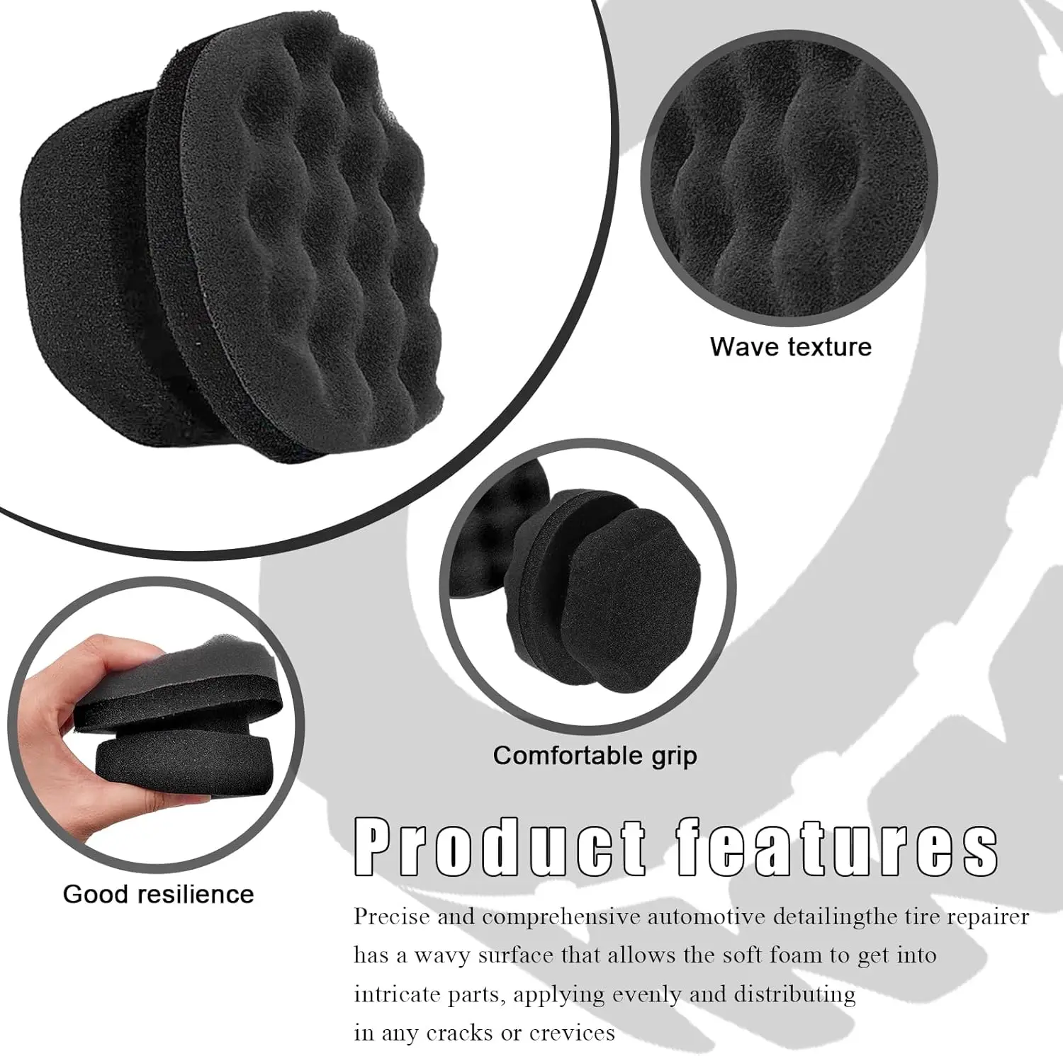 1/2Pcs Large Tire Shine Applicator Pad, Durable and Reusable Hex-Grip Tire Dressing Applicator Pad for Applying Tire Shine