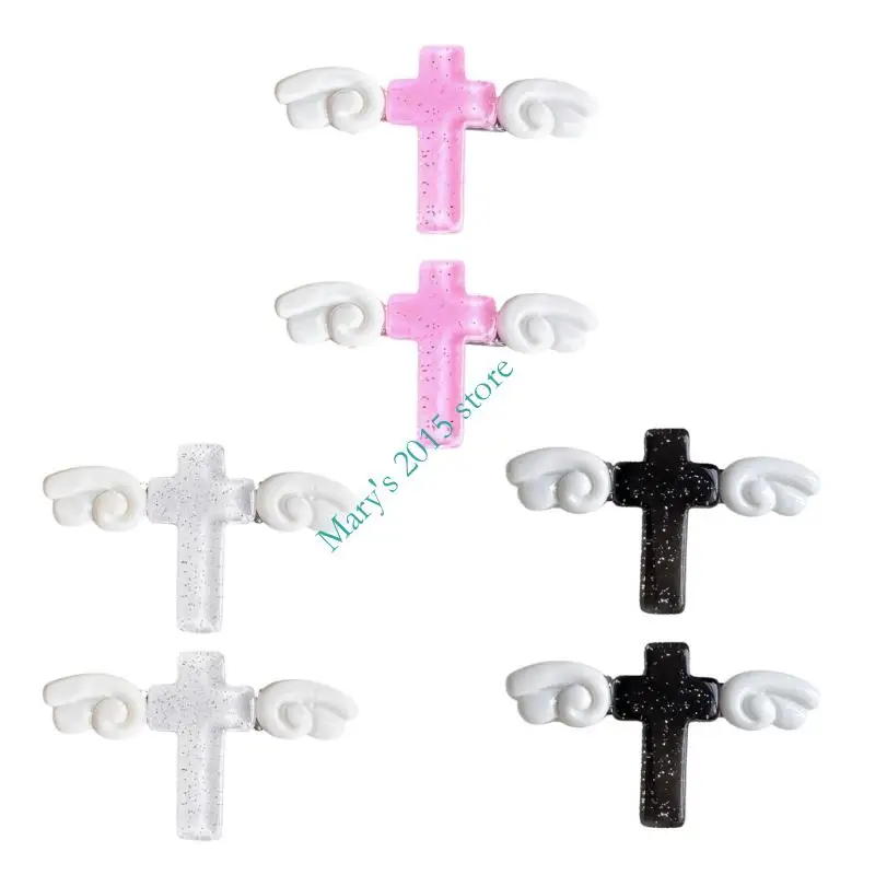 1 Pair Punk Aesthetic Hairpin Crucifix With Glitter Wing Hair Clip For Women And Girls Black White Pink Option