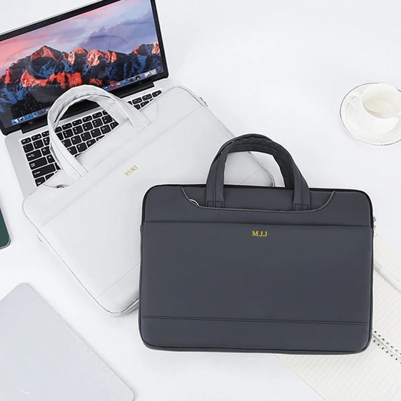 Large Capacity Custom Name Laptop Bag Leather Cross Body Bag Briefcase Travel Business Student Notebook Mouse USB Storage Bag