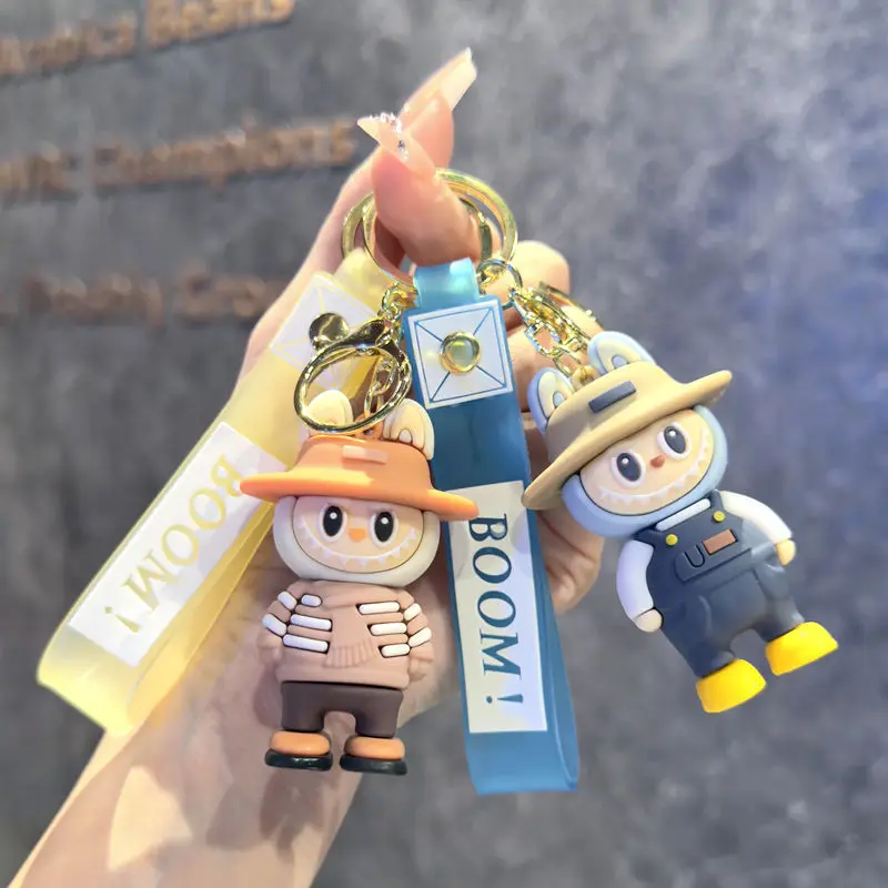 Cute sheep Keychain for Car Keys Doll The Monsters Bunny Straw hat Labubu Key Chain Anime Accessories Keychains Bags Jewelry