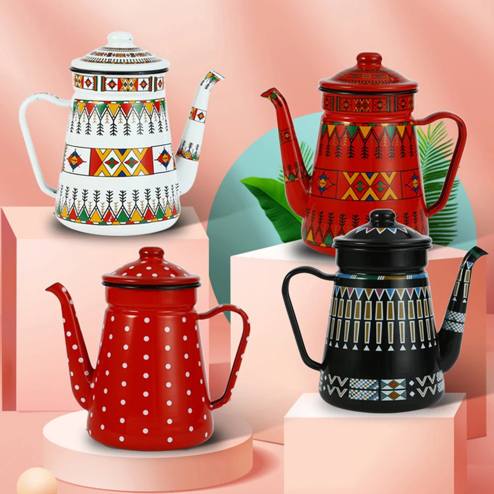 1.5L Enamel Coffee Kettle, Gooseneck Spout Enamel Kettle, Stovetop Heatable Tea Kettle for Home Use, Hand Drip Coffee Pot