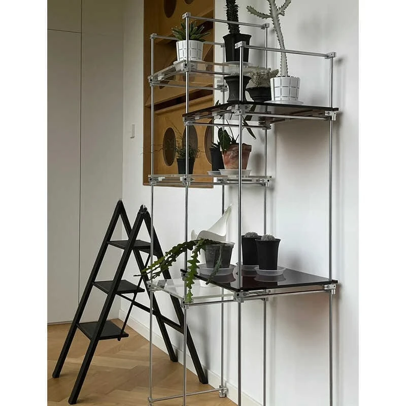 

Стеллаж для хранения из нержавеющей стали, для гостиной, балкона, простая установка, подставка для цветов, витрина, акриловый передвижной многоярусный стеллаж