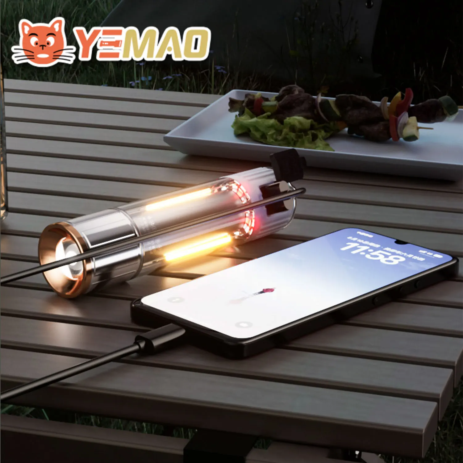 YEMAO F906X Rechargeable Flashlight Camping Lantern - Magnetic Base, Dual White/Warm Light, Long-Range LED Tent Lamp For Outdoor