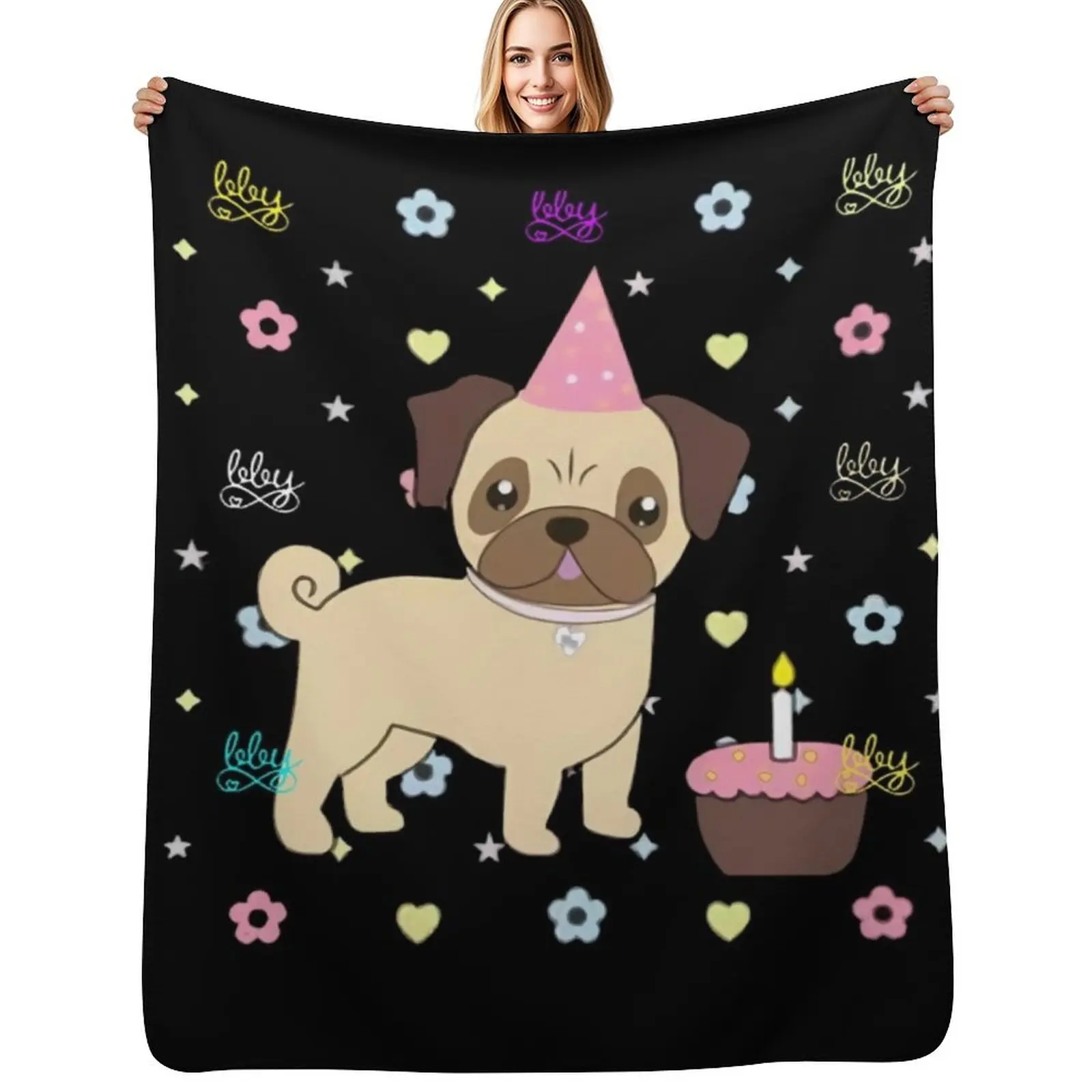 

Shop Piper Rockelle Merch Frank The Pug Throw Blanket Comforter Tourist for winter for sofa Blankets