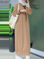 ZANZEA jesienne bluzy z długim rękawem sukienka muzułmańskie islamskie kobiety dorywczo luźna moda Maxi szata solidna odzież uliczna bluza sukienka