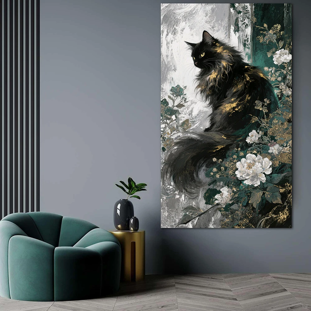 Black Golden Cat Panther Art Painting, Classic Wall Art Poster, Abstract Animal Picture, Living Room Home Decor, Canvas Print