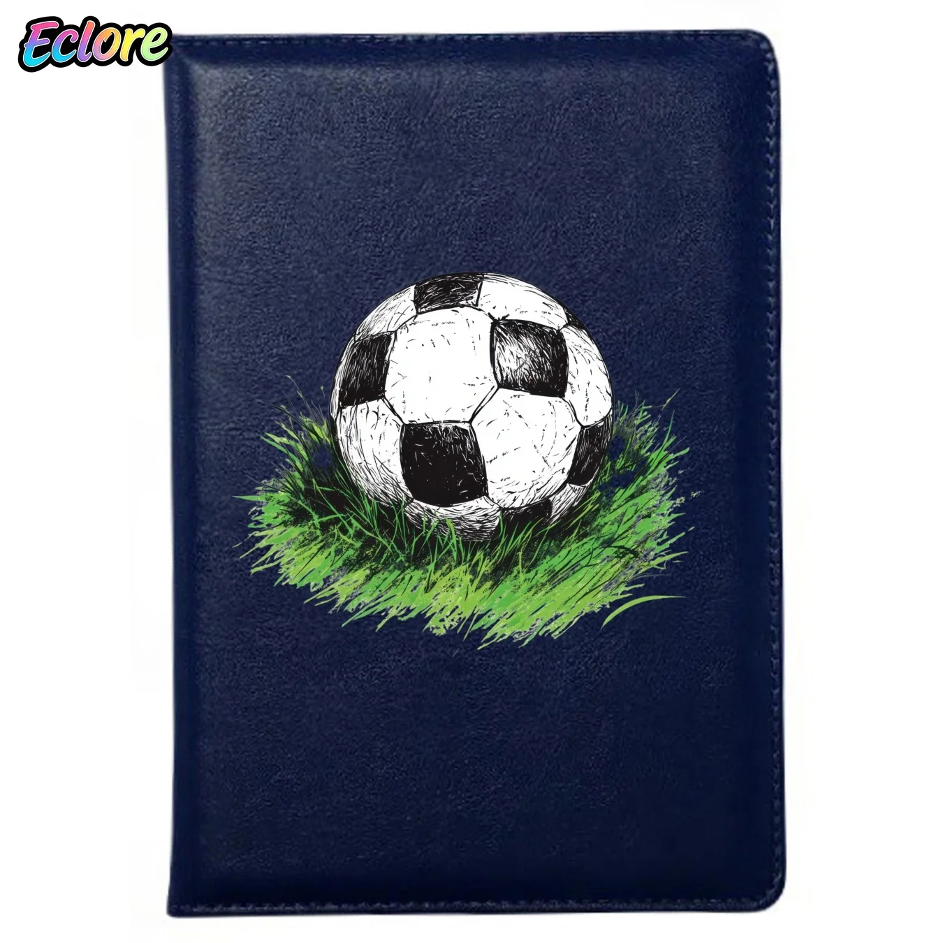 Hand Drawn Soccer Field PU Leather Notebook with Personalized Pattern Soft Cover Bookmark for Business Meeting School Gift Diary