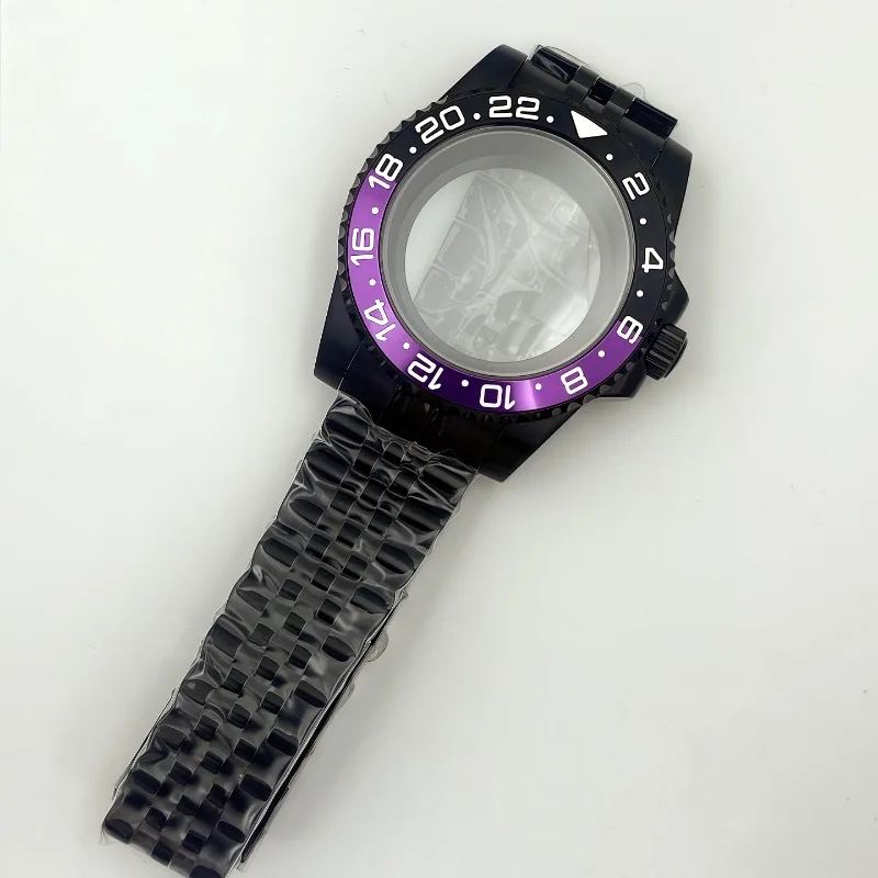 40MM Black for GMT Case Strap Bezel Set Sapphire Glass for NH34/NH35 Caliber Modifications