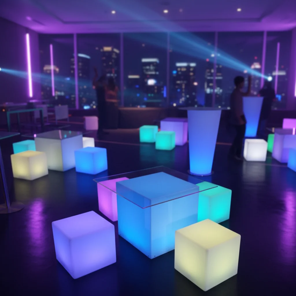 Outdoor Furniture Rental For Party - Kursi Kubus LED Outdoor untuk Pesta,