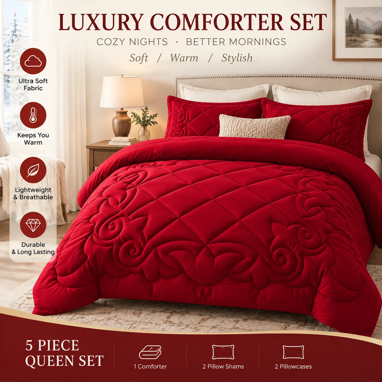 Comforter Duvet Insert, Quilted All-Season Comforter Twin/Full/Queen/King Sizes Down Alternative Bedding Blanket with 8 Tabs, Soft, Cozy & Warm, Machine Washable, Christmas & Halloween Home Decor for Bedroom & Guest Room Gift for Women & Men