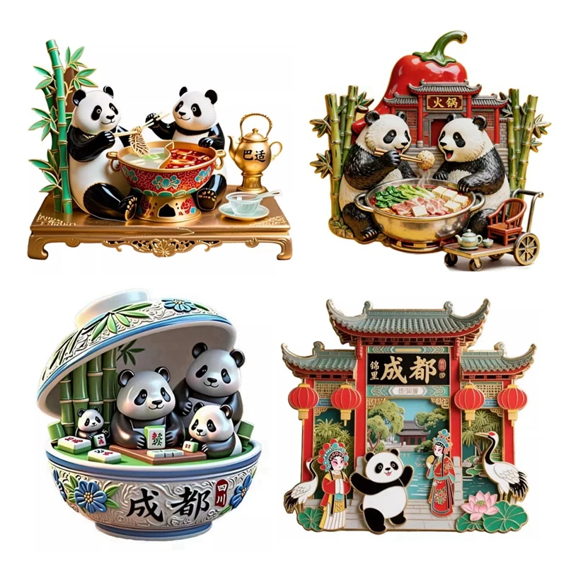 Chengdu Panda, China 3D Metal Relief Fridge Magnets Tourism Souvenirs Refrigerator Magnetic Stickers