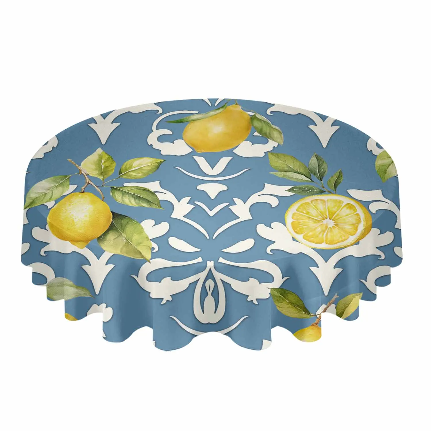 Lemon Leaf Patterns Waterproof Tablecloth Tea Table Decoration Round Table Cover For Kitchen Wedding Home