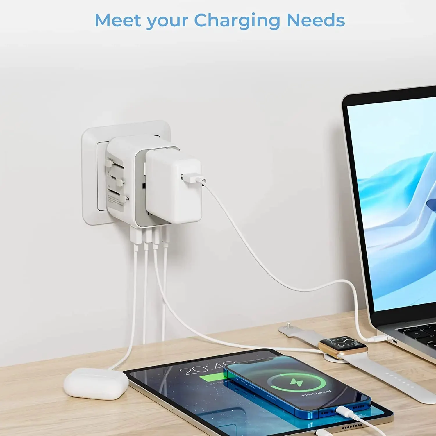 TESSAN Universal Adapter with 2 USB Ports & 3 Type C International Plug All-in-one Wall Charger for US EU UK AUS Travel