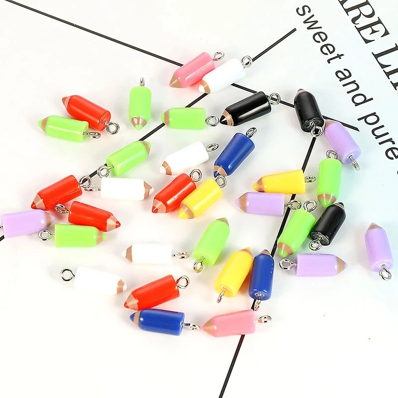 20pcs/lot Mixed Random Color Resin Pencil Shape Charms Pendants DIY Keychain Earrings for Jewelry Making Accessories
