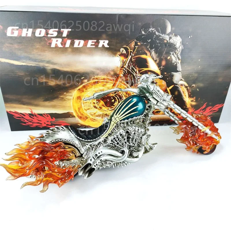 Ghost Rider mit Motorrad Figur zum 85. Jubiläum, Leuchtende Flammen-Effekt Glühende Motorrad-Sammlerfigur Modell Spielzeug 38CM – Detail 23