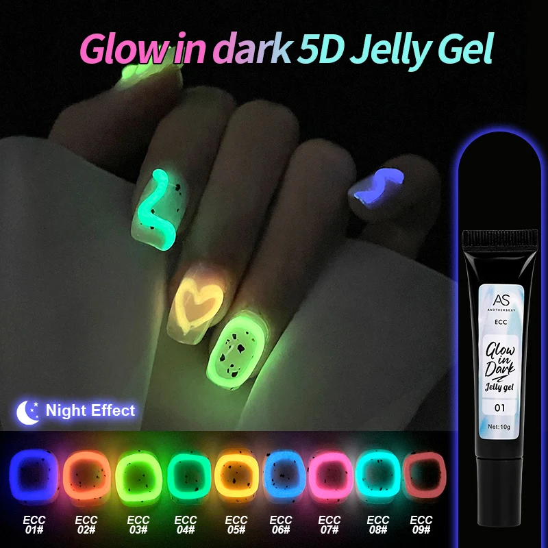 AS 5D Glow in the Dark Pudding Soild Nail Gel Set Translucent Korean Style Emboss Macaron Translucent Paint Liner Gel 9 Colors