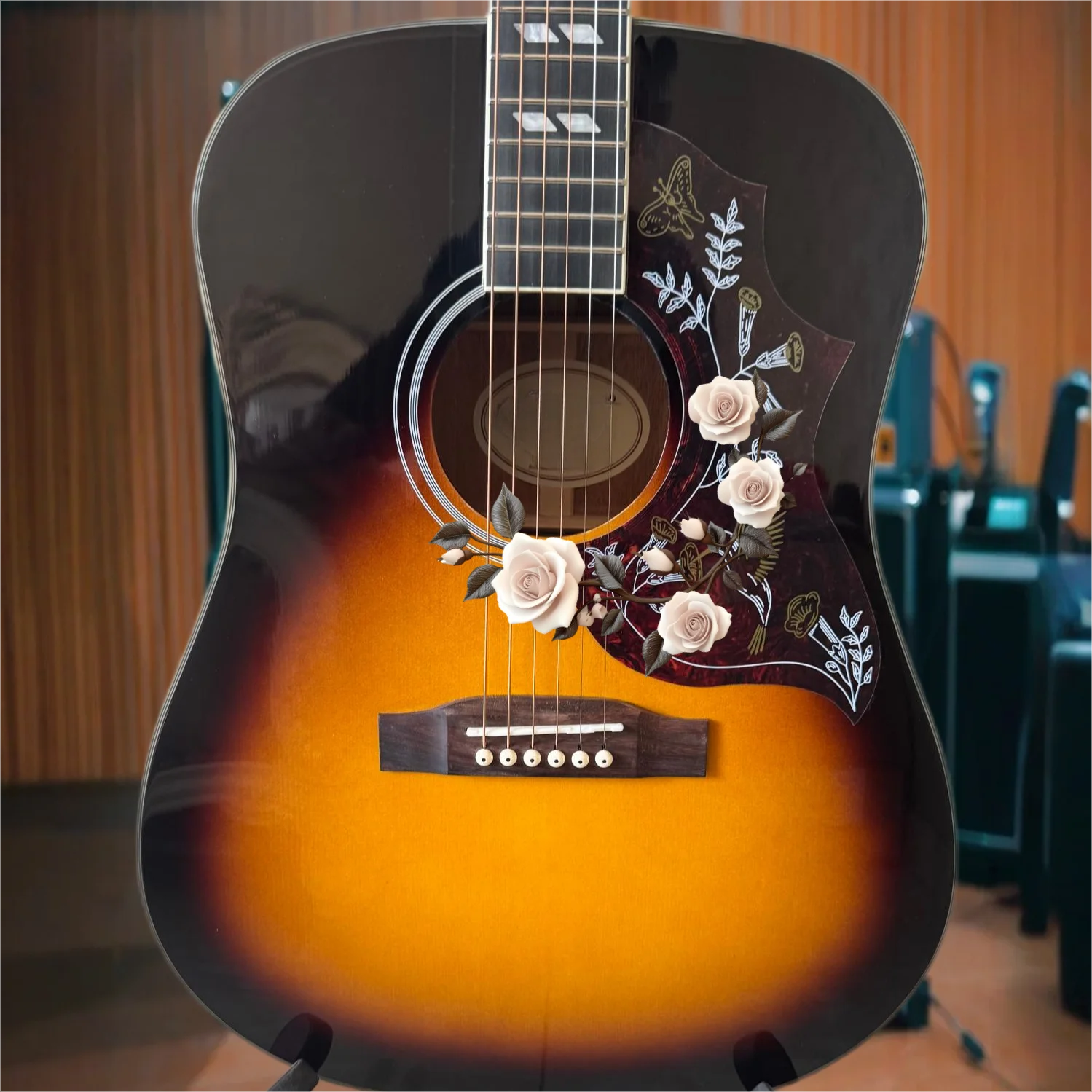 Sunburst Bird -Shaped Pickguard Acoustic Guitar Spruce Top Mahogany Back and Sides Rosewood Fingerboard Pickup Optional