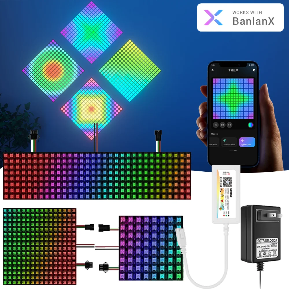Smart Bluetooth Controller WS2812B RGB Flexibele 8X8 16x16 8x32 Pixel Led-paneel Matrix Scherm Module Adresseerbare IC APP Controle