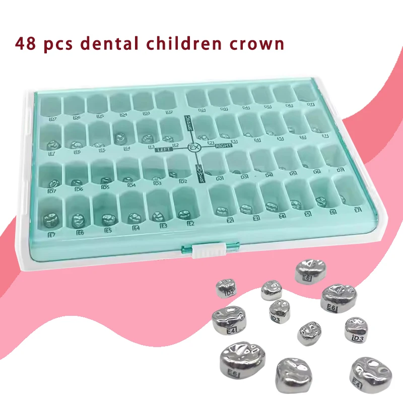 

48 шт., стоматологические детские короны, основная молярная корона для зубов, ортодонтическая лиственная корона из нержавеющей стали, предварительно сформированные материалы для стоматолога