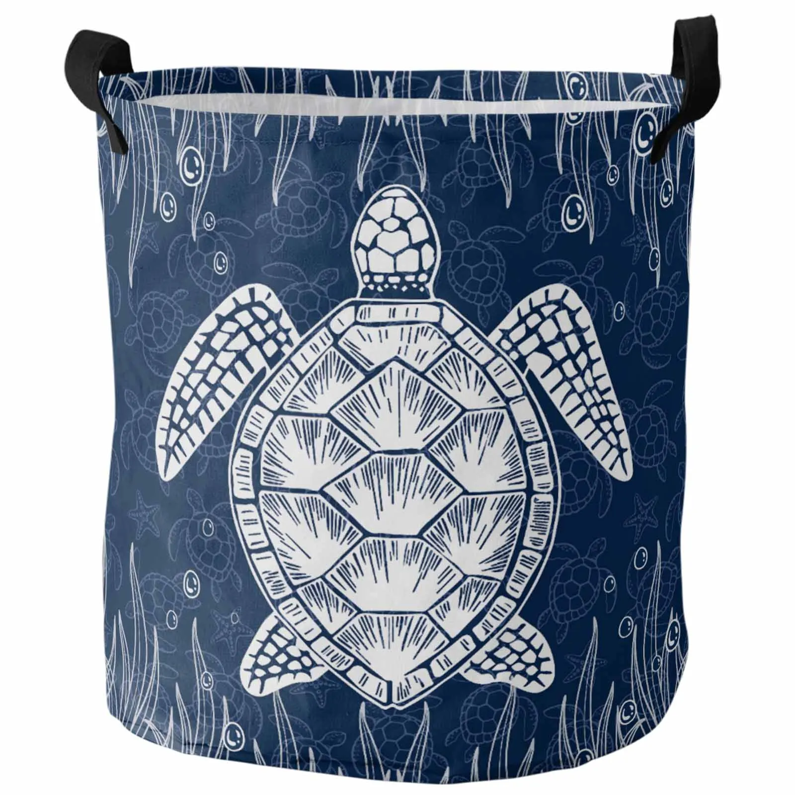 Water Grass Lines Turtles Starfish Ocean Foldable Laundry Basket Kid Toy Storage Waterproof Room Dirty Clothing Organizer