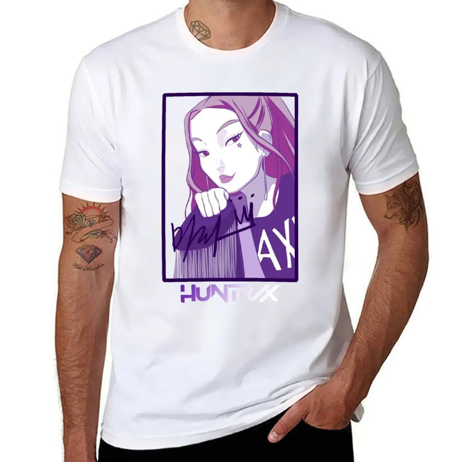 نظرة توقيعه-HUNTRIX-HUNTR/X-Kpop شيطان الصيادين تي شيرت تي شيرت رجل عادية رجل تي شيرت تيشيرت صيفي