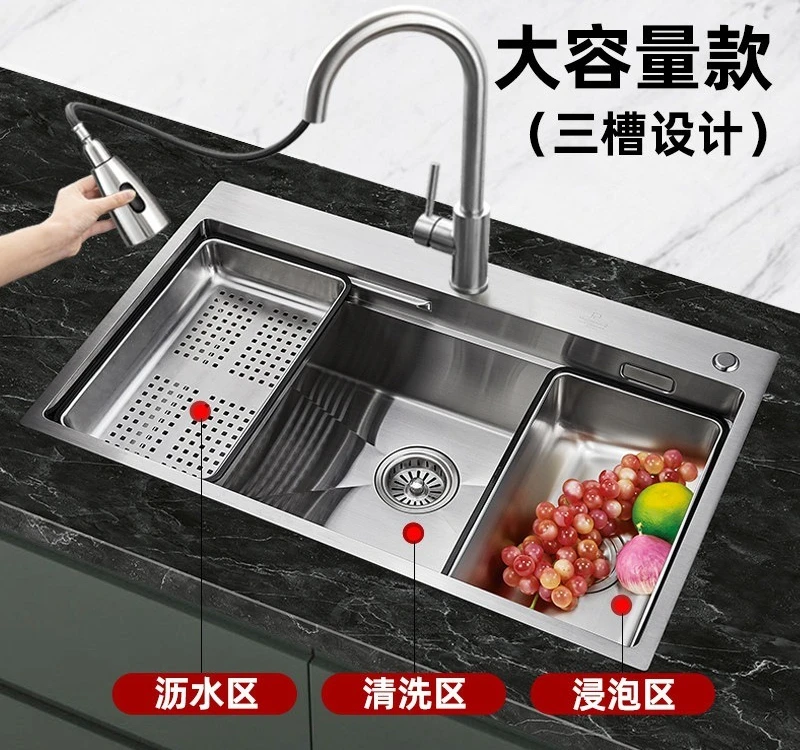 Waschbecken aus Edelstahl 304, handgefertigtes Waschbecken, großer Einzeltank im japanischen Stil, Küchenwaschbecken, Waschbecken unter der Theke