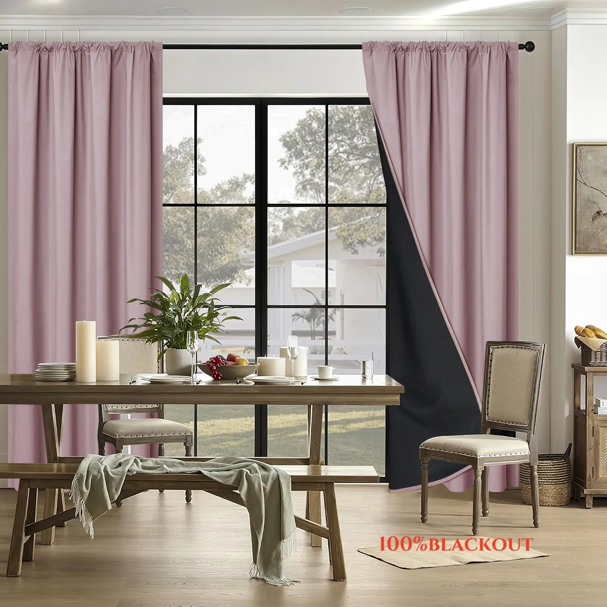 

1pc 100% Blackout Curtain with Rod Pocket, Window Curtains for Living Room, Bedroom, Kitchen Decor, Drapes in Living Room