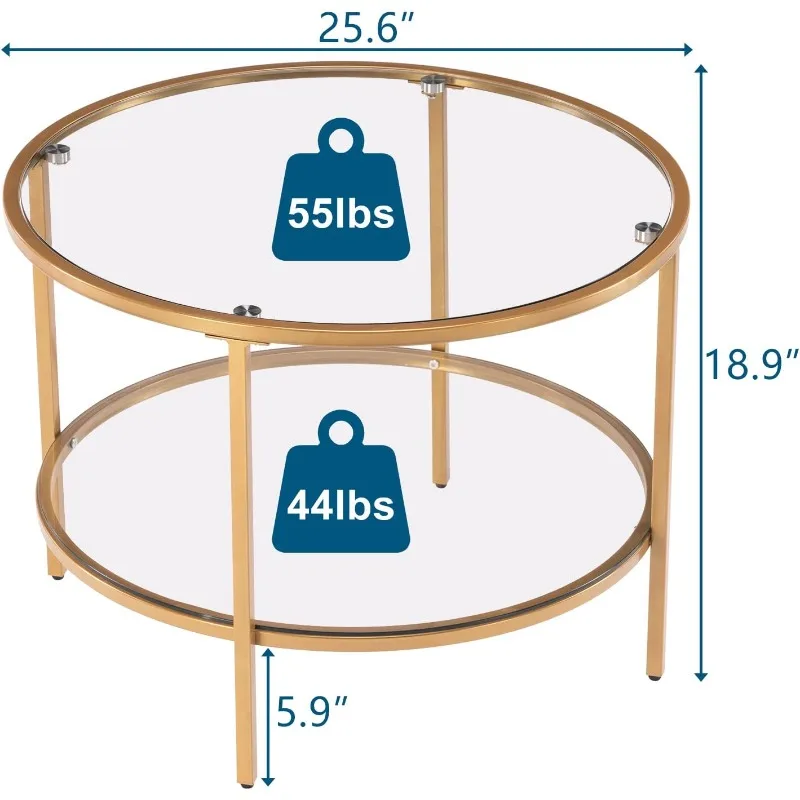 2 tiers of glass top end table with transparent coffee storage, simple yet modern small space center table