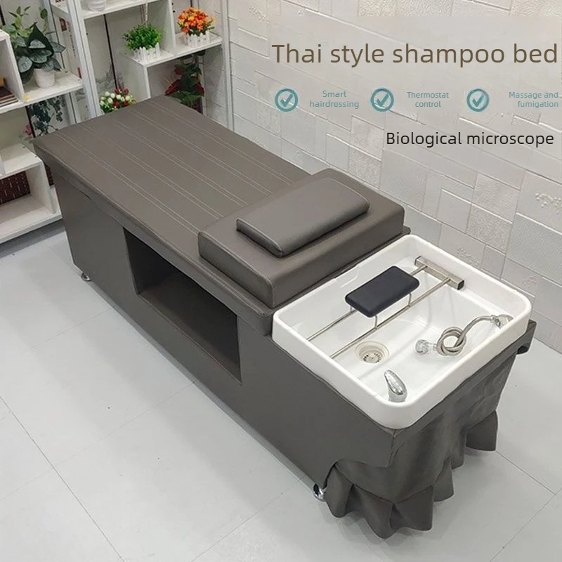 Cama de Champú para Spa Tailandés, Mesa de Masaje Profesional con Circulación de Agua, Fumigación, Muebles para Salón de Belleza