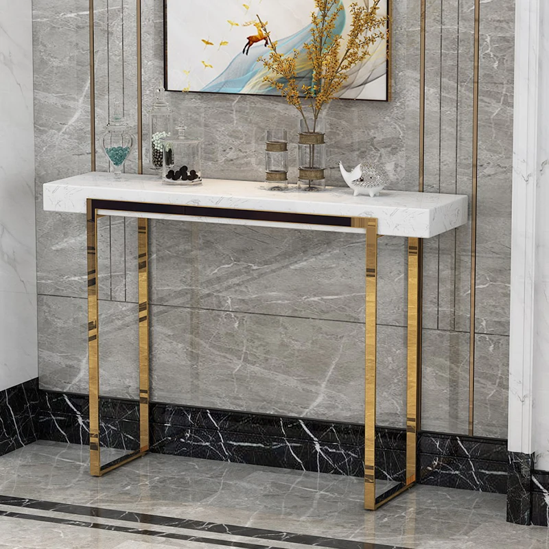 

Light luxury entrance table Entrance table Modern rock slab New Chinese marble entrance cabinet Against the wall Stainless steel