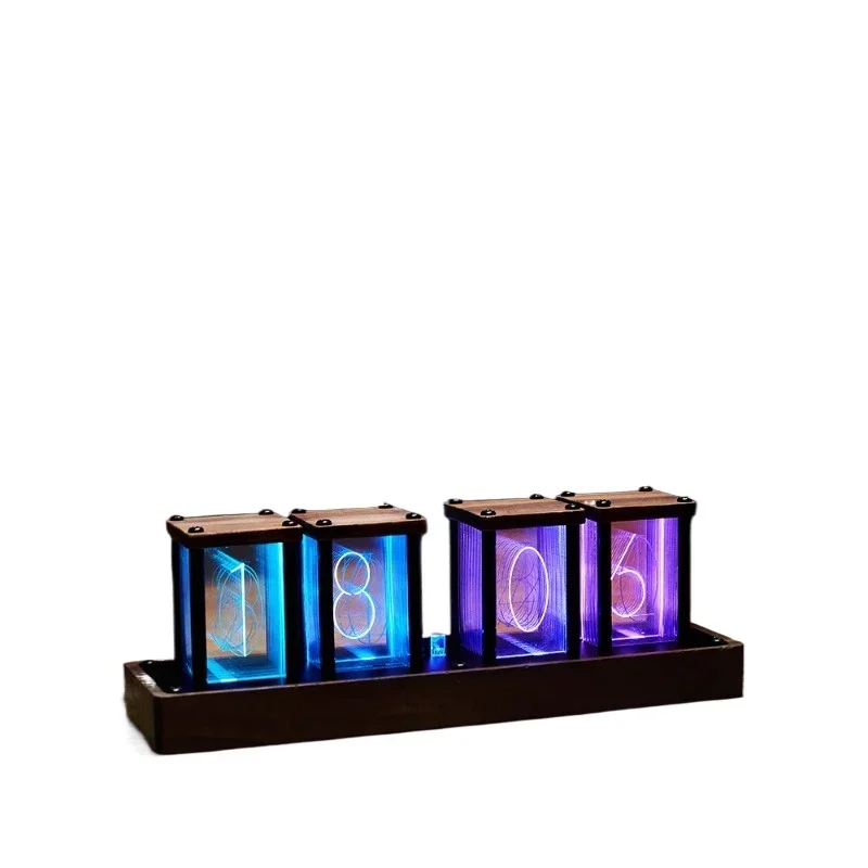 RGB quasi-glow tube clock LED desktop creative solid wood ornament retro electronic digital clock