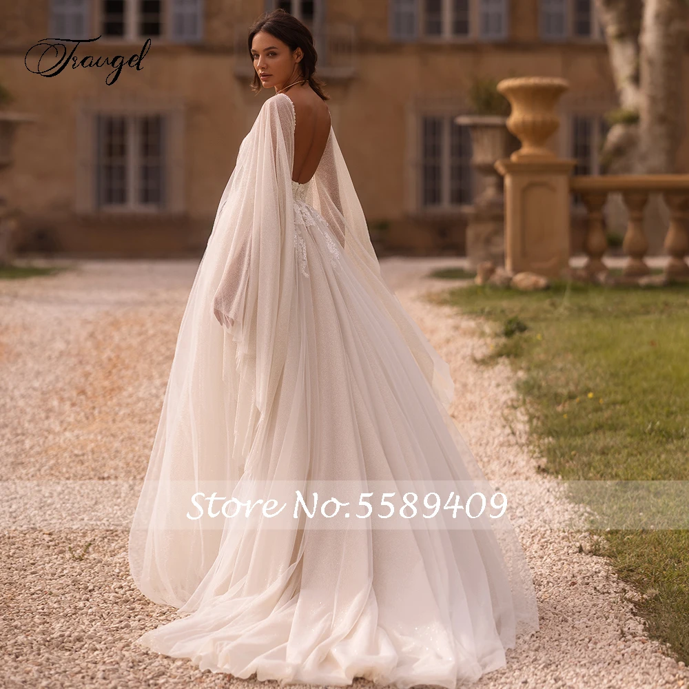 Traugel Elegant Backless Sweetheart Vintage Wedding Dresses Luxury Spaghetti Straps Appliques Court Train A Line Bridal Gown