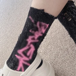 Letters Graffiti Tube Socks Women Cotton Female Mid Socks Autumn Winter Street Girls Socks Sports Absorbing High-quality 2024