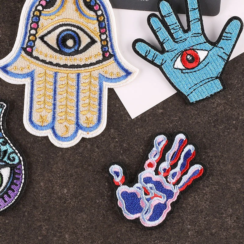 Palm Embroidery Back Adhesive Ironing Patch Auspicious Amulet Symbol Hand of Fatima Clothing Backpack Badge Patch