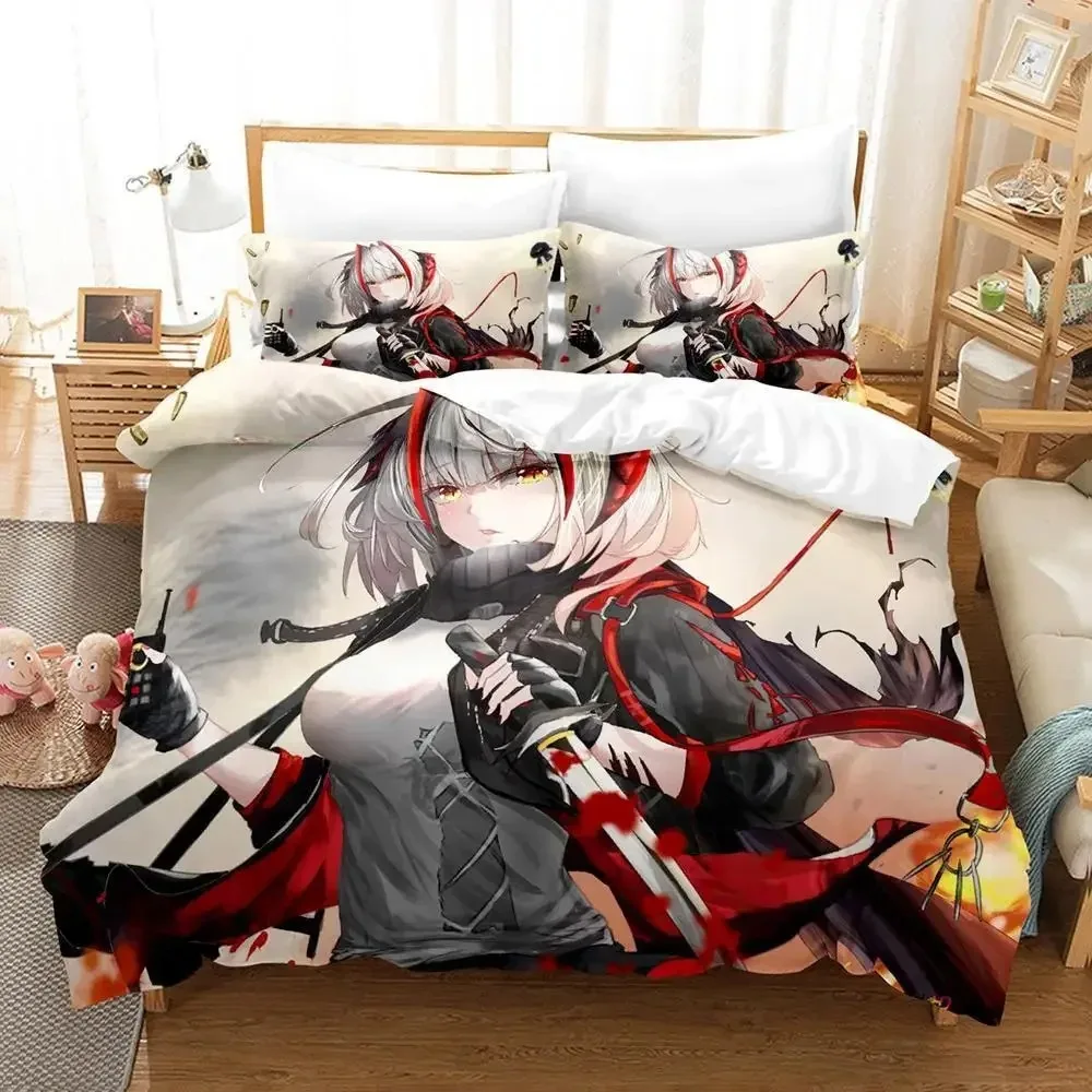 Kawaii Anime Arknights Bedding Set Single Twin Full Queen King Size Bed Set Aldult Kid Bedroom Duvetcover Sets 3D Bed Sheet Set