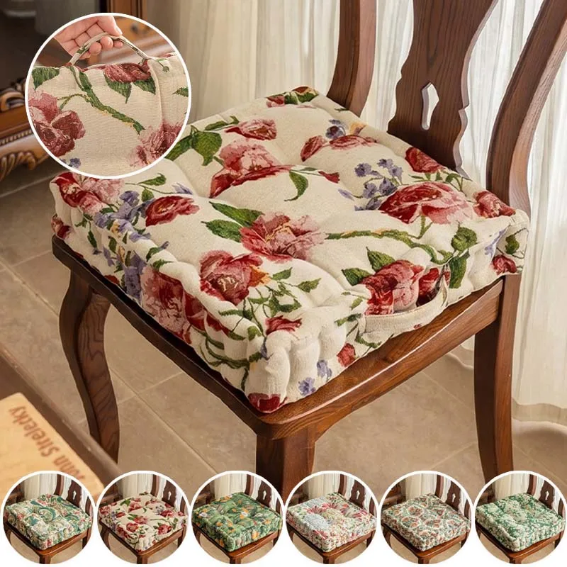 1PC Square Dining Chair Cushion Vintage Seat Cushion with Carrying Handle High Elastic PP Cotton Chair Pad for Office Home Decor
