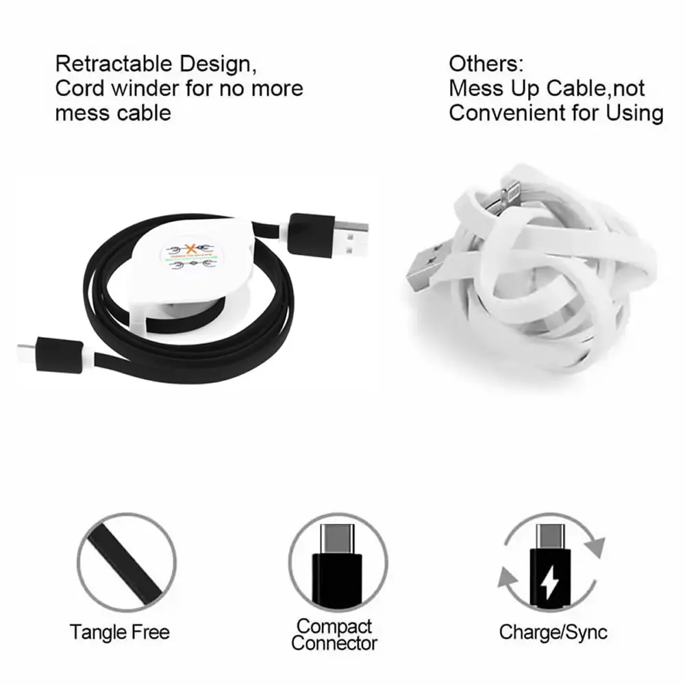 Portable Charging Data Sync Cable For iPhone 15 14 13 Plus Pro Max Charger Cable USB Type C Charger Cable For Samsung and More