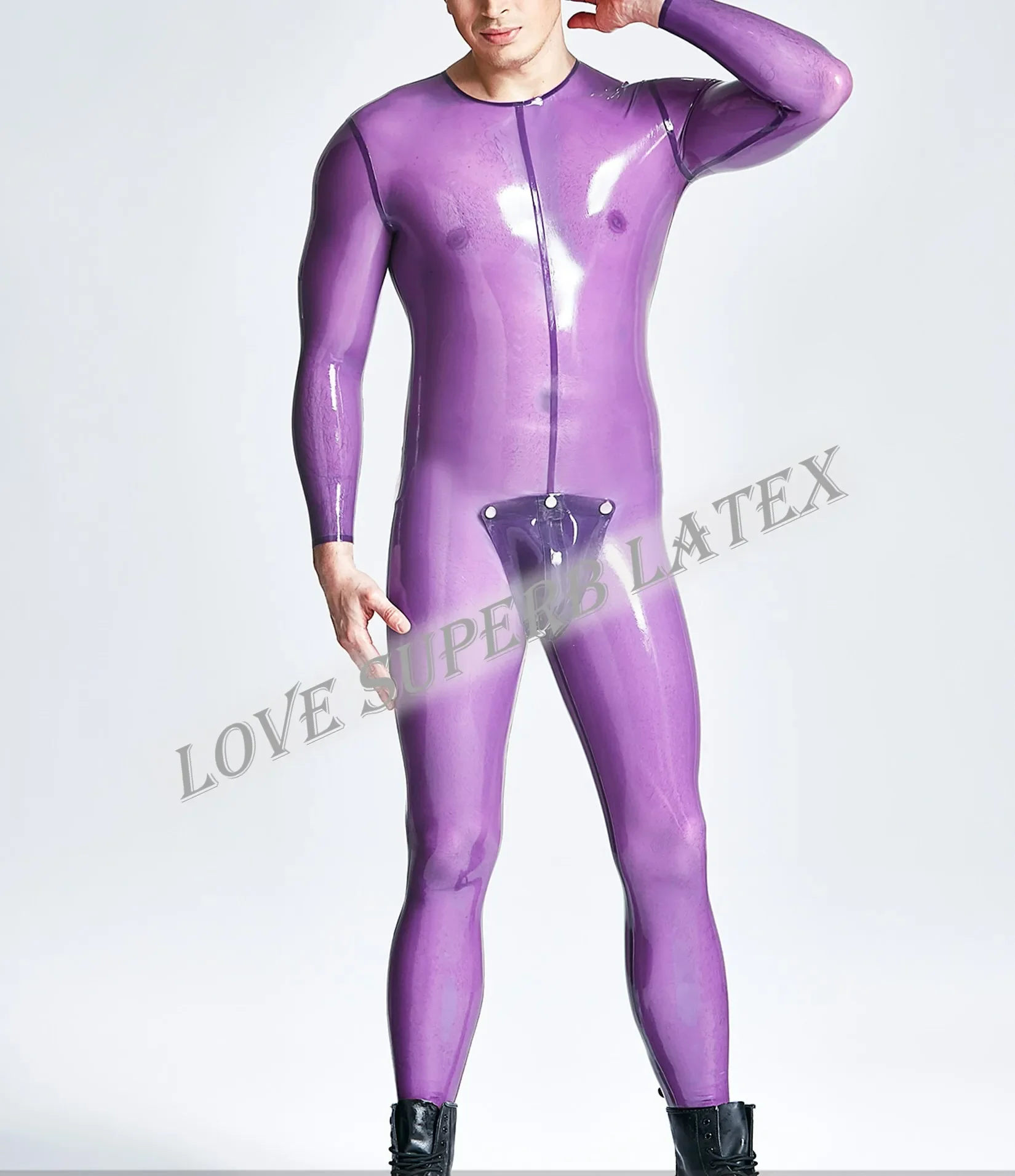 

100% Natural Handmade Latex Rubber Bodysuit Rubber Neck Entry w Codpiece Catsuit No Zipper Party Wear Customized