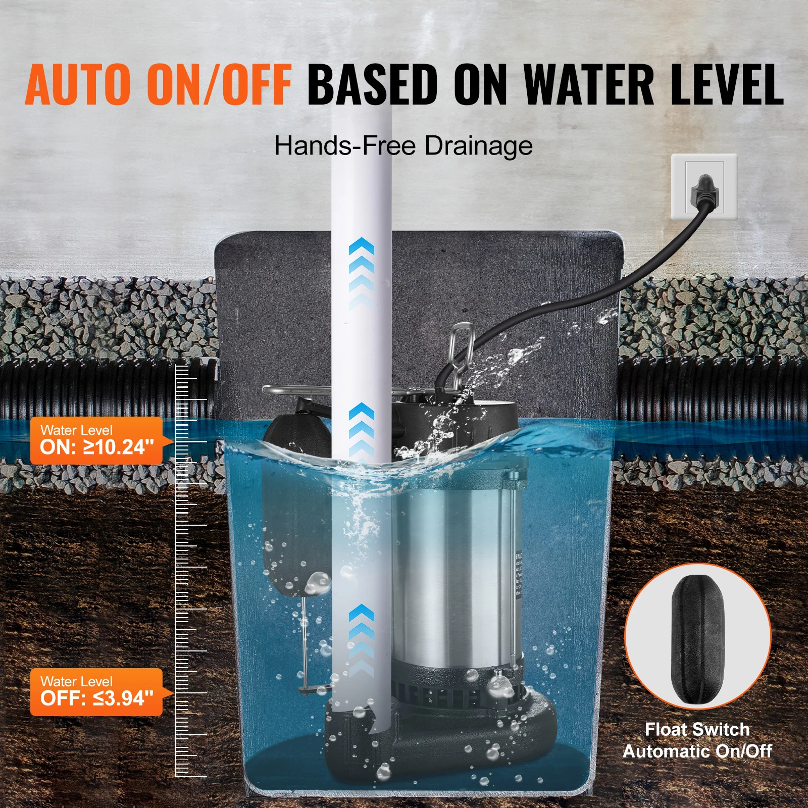 مضخة مياه الصرف الصحي الغاطسة SucceBuy من الحديد الزهر مع مفتاح تعويم تلقائي من الفولاذ المقاوم للصدأ لمزرعة ساحة الطابق السفلي النظيف #4