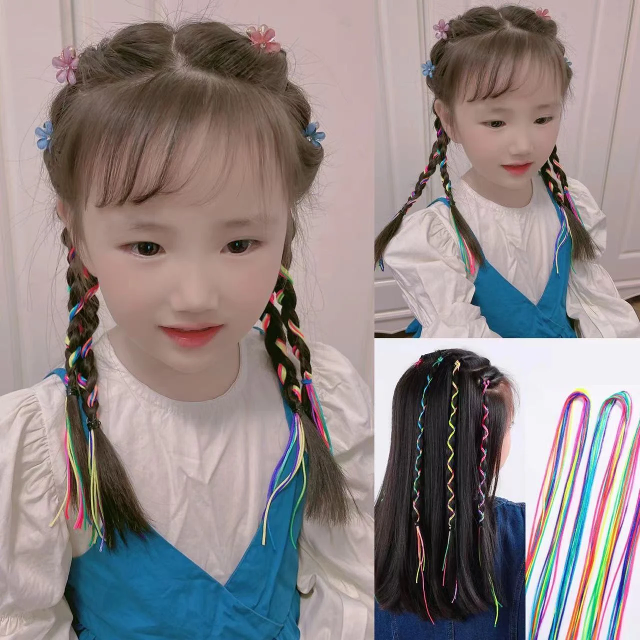 Coleta trenzada de color degradado para niña, 1 piezas, banda elástica para el cabello, banda de goma, accesorios para el cabello, diadema para peluca