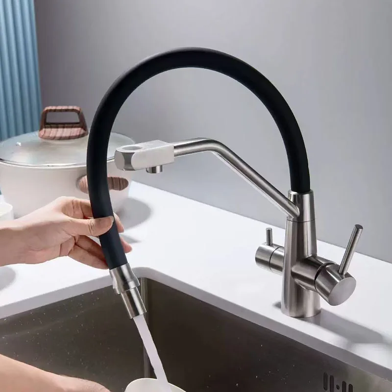 Kitchen Sink Faucet Tap Pure Water Filter Mixer Crane Dual Handles Purification Kitchen Hot and Cold Faucet