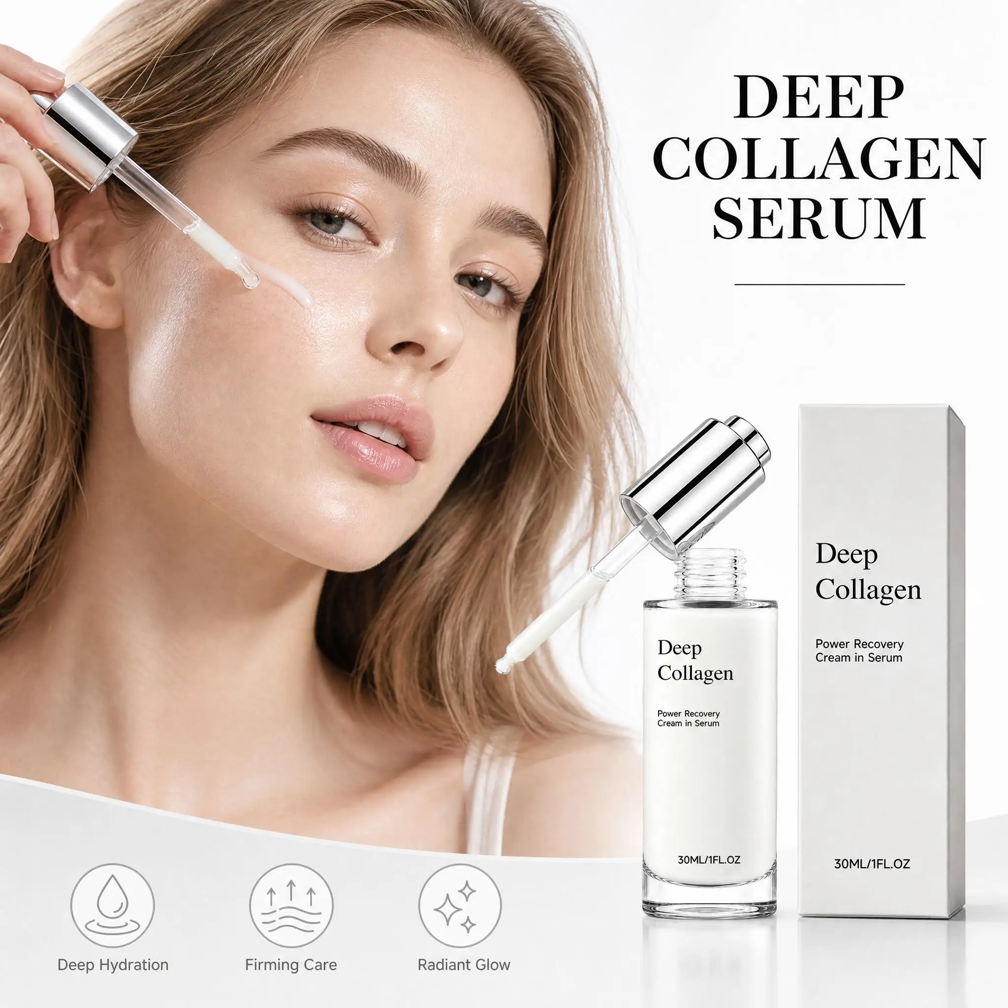 Deep Collagen Hyaluronic Acid Serum For Smooth Fine Lines Lock Skin Moisture Firm Skin Care,Korean Power Boosting Skincare Serum