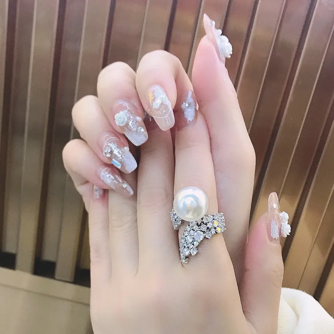 

MDL Moissanit1 Style French Australian White Bead Full Diamond Ring Ins Niche Trend Retro High Sense Net Red Dinner Models