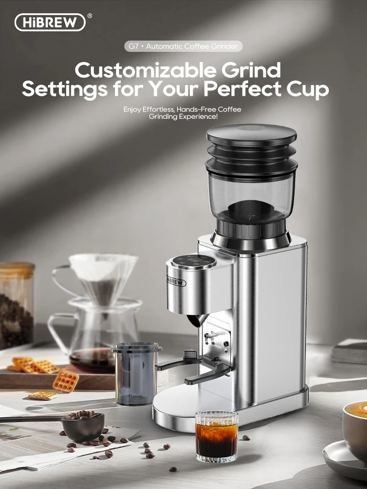 مطحنة قهوة كهربائية أوتوماتيكية بمطحنة قهوة أوتوماتيكية ذات 48 ترسًا لقهوة الإسبريسو الأمريكية بالصب فوق البوب المرئي G7