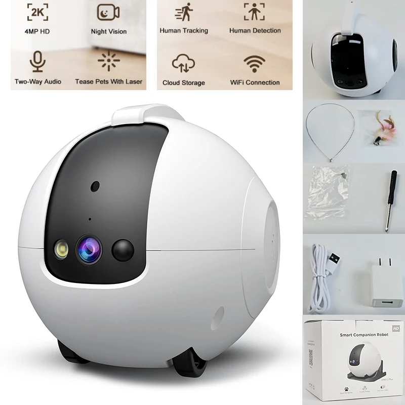 Robot Camera 4MP 360° Pets Surveillance Cameras Night Vision Two-Way Audio Human Tracking Pet/Elderly/Baby Video Cam APP Control