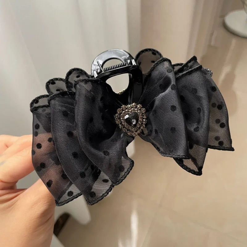 Korean Style Mesh Bow Knot Polka Dot Hair Claw Vintage Elegant Hair Clamp Hairpin Shark Clips For Women Fashion Hair Accessories